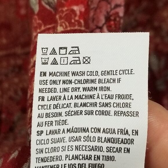 American Eagle Womens Medium Boho Peasant Top Red Paisley Balloon Sleeve Viscose - Picture 8 of 11